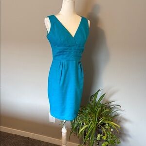 Trina Turk Elegant Teal Sleeveless Dress SZ 6 shantung silk like texture wedding